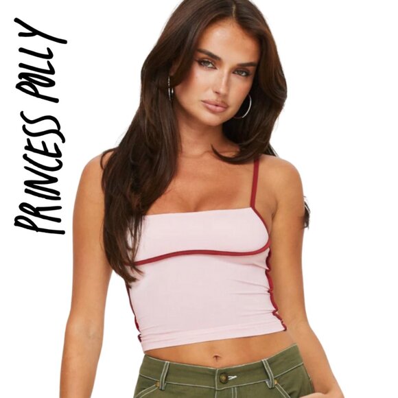 NWOT Princess Polly Maidenwell Contrast Crop Top Light Pink Size 4 - Picture 1 of 12